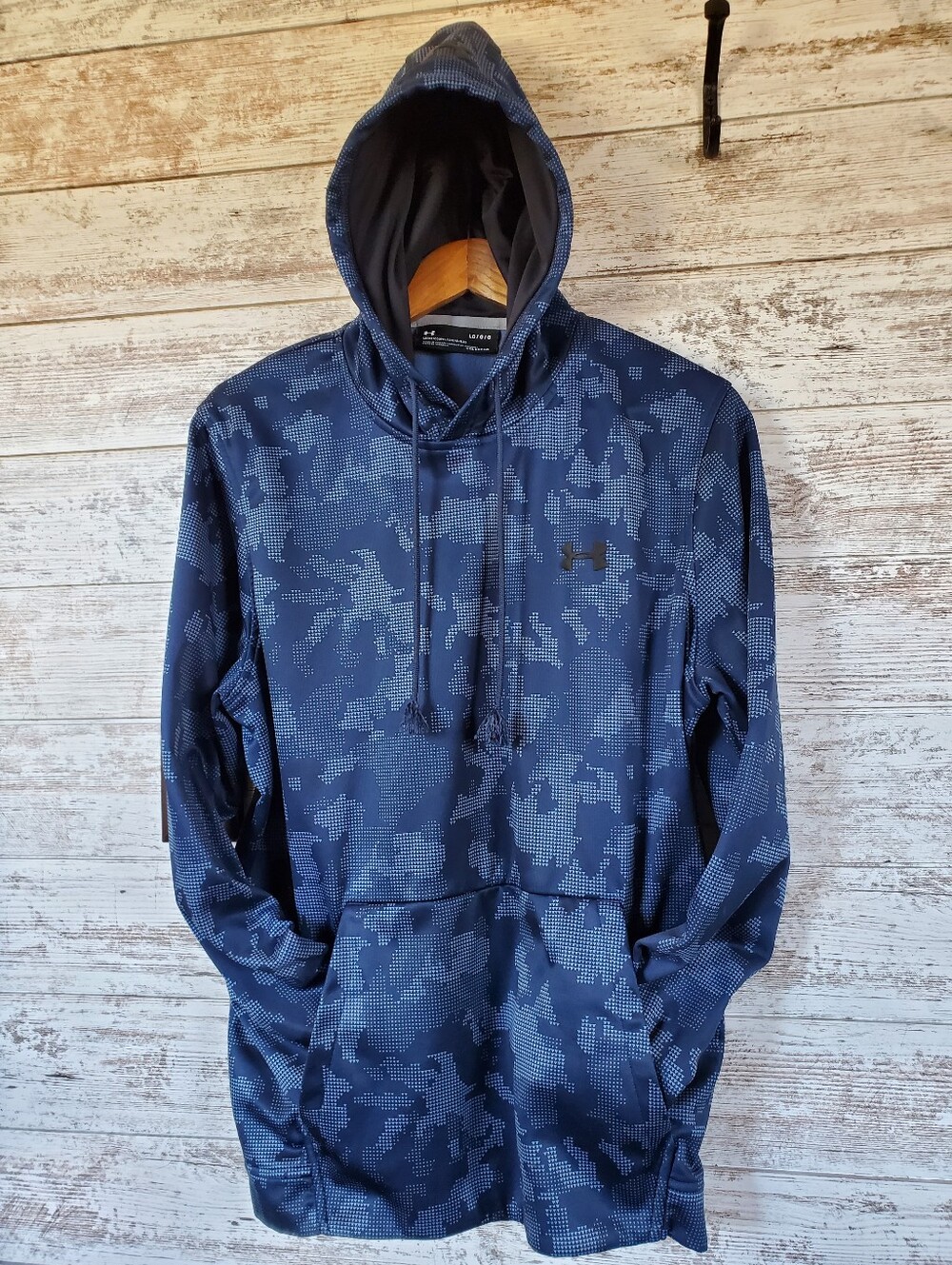 Under Armour Blue Digital Camo ColdGear Fleece Hoodie Sweatshirt Unisex - Picture 4 of 12